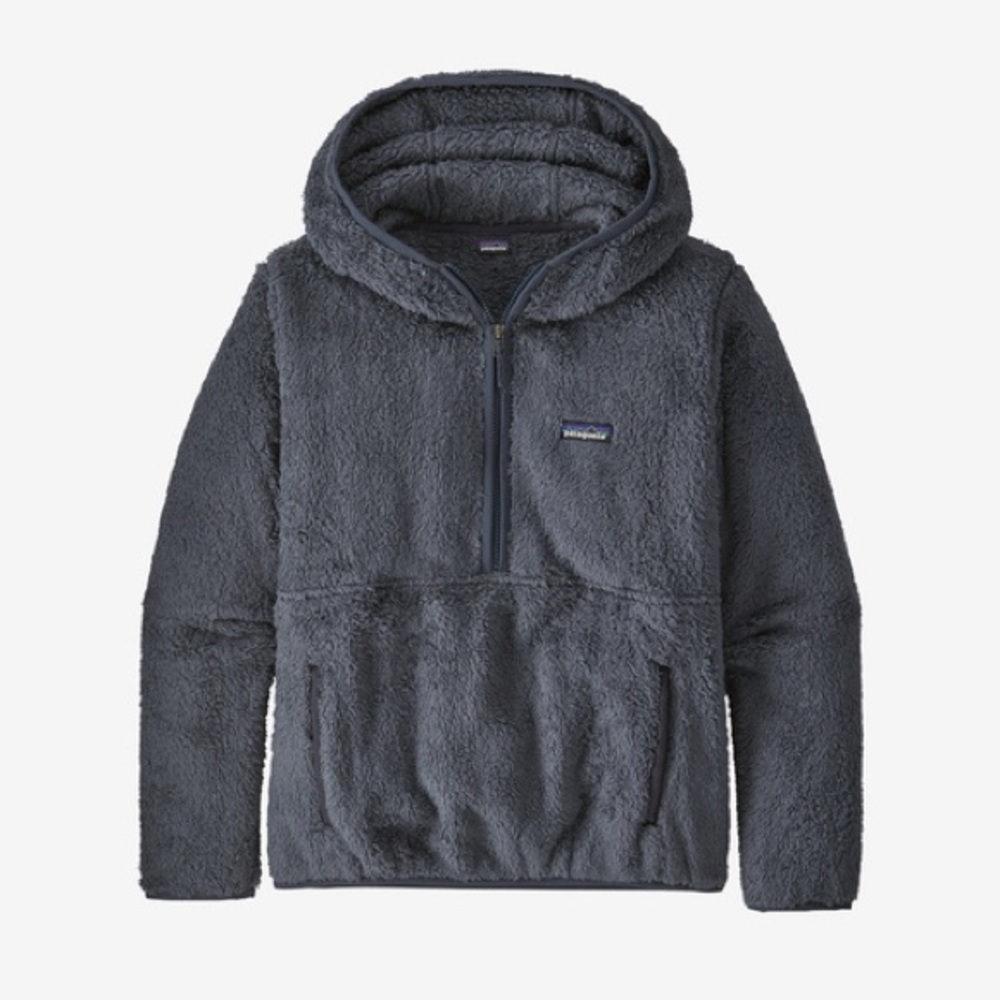 Patagonia Los Gatos Hooded Half Zip Sherpa Pockets Smolder Blue